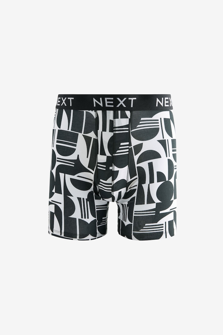 Black/White Geo 4 pack Cotton Rich Trunks 4 Pack - Image 2 of 7