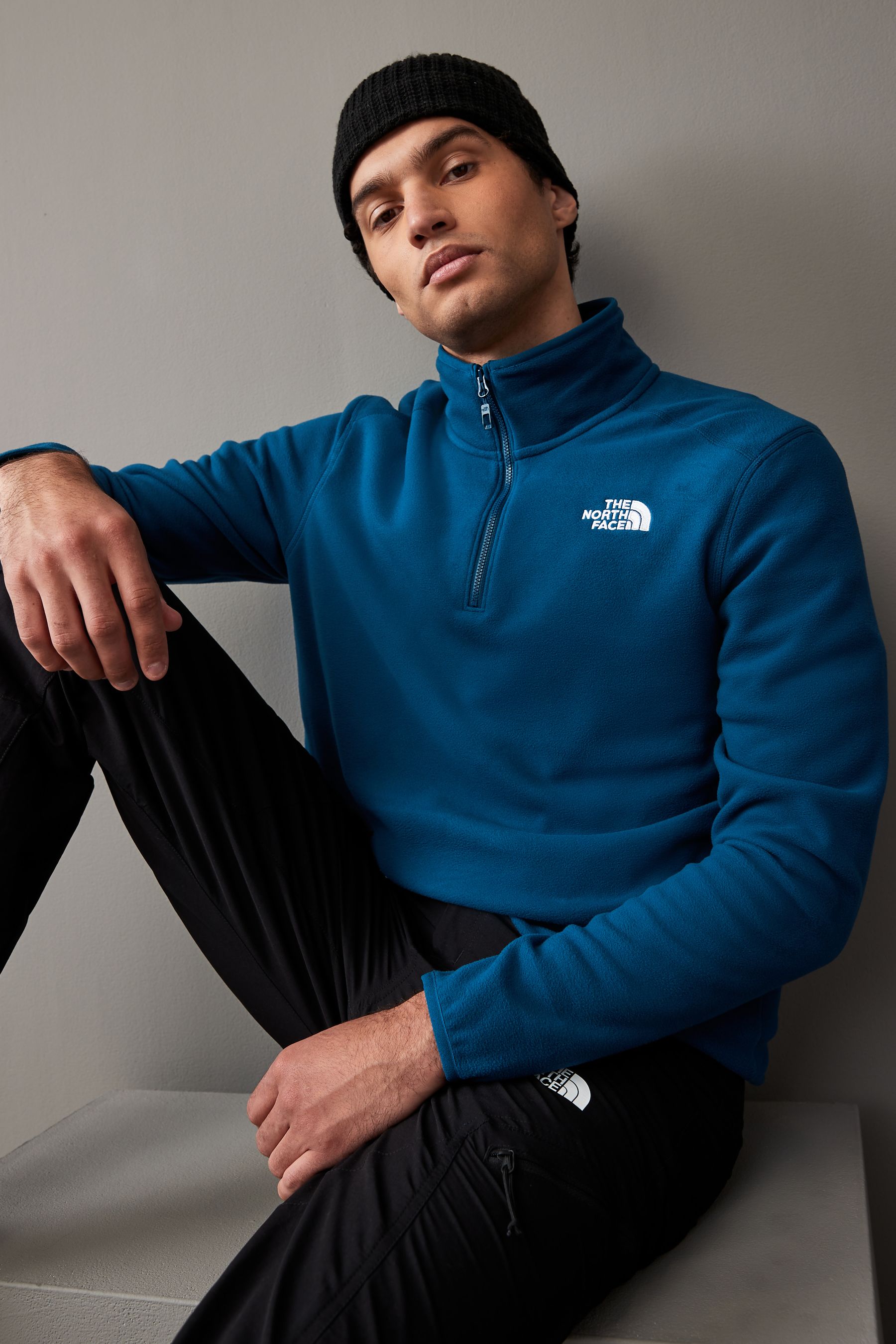 Buy The North Face Blue Side Logo Mens Glacier Quarter Zip Fleece from Next Oman