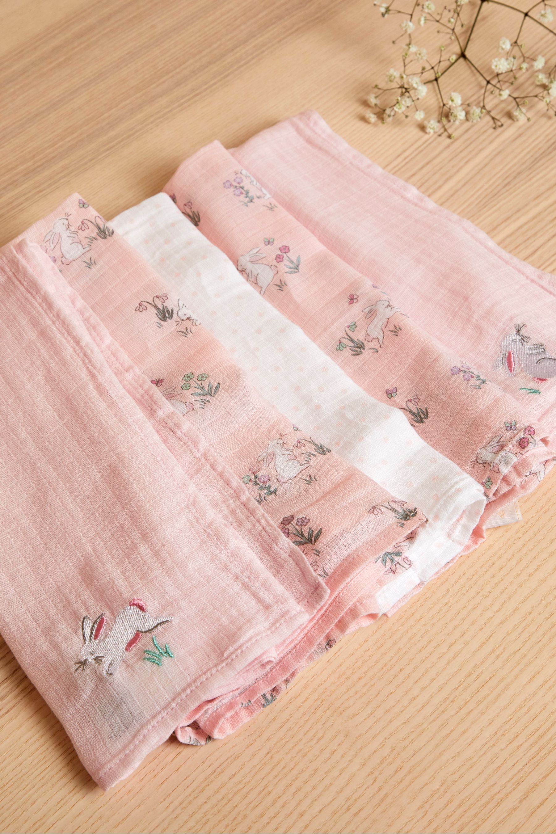 Buy JoJo Maman Bebe Pink Bunny 5 Pack Embroidered Muslin Squares from Next Luxembourg