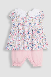 JoJo Maman Bébé Pink 2-Piece Floral Peter Rabbit Top & Shorts Set - Image 3 of 7