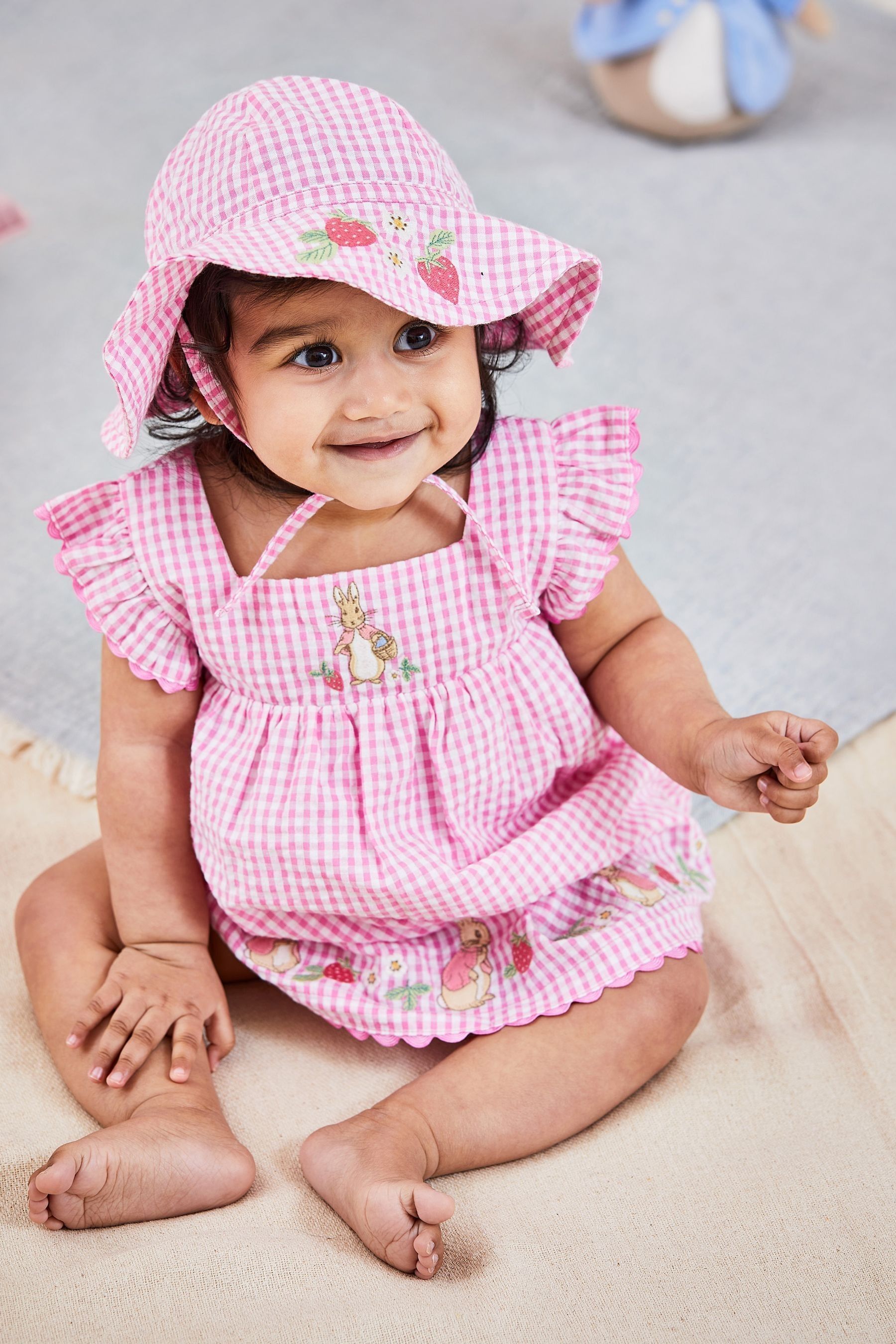 Buy JoJo Maman Bebe Pink Peter Rabbit Embroidered Summer Dress And Hat Set 2 Piece from Next USA