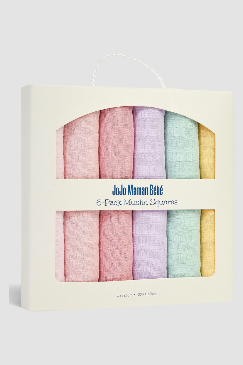 JoJo Maman Bébé Pastel Multi 6-Pack Muslin Squares - Image 4 of 4