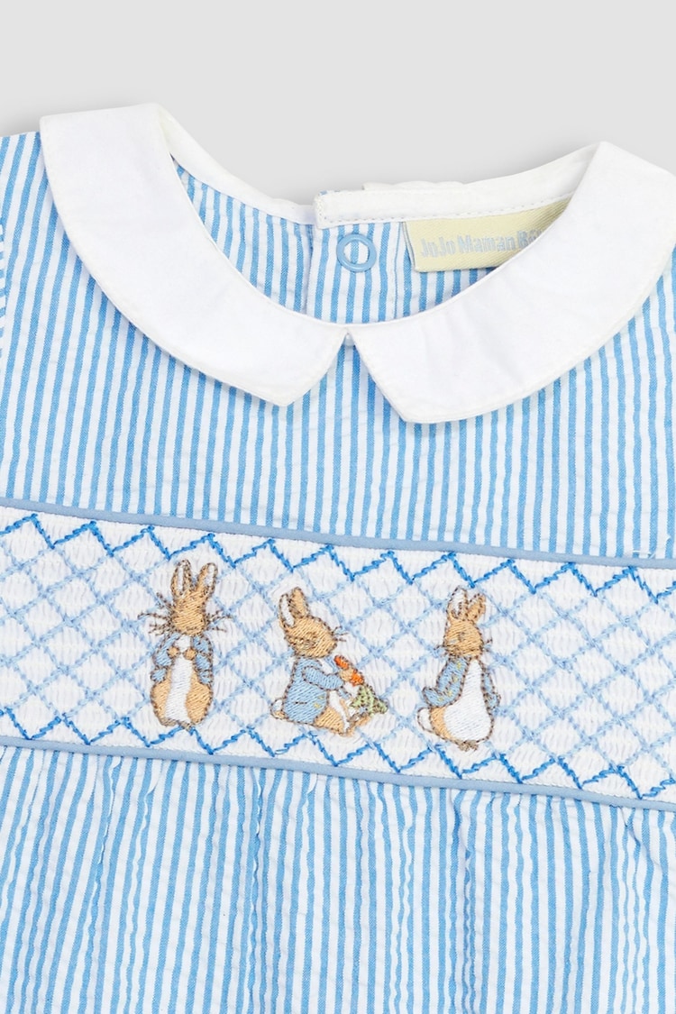 JoJo Maman Bébé Blue Peter Rabbit Embroidered Smocked Romper - Image 4 of 4