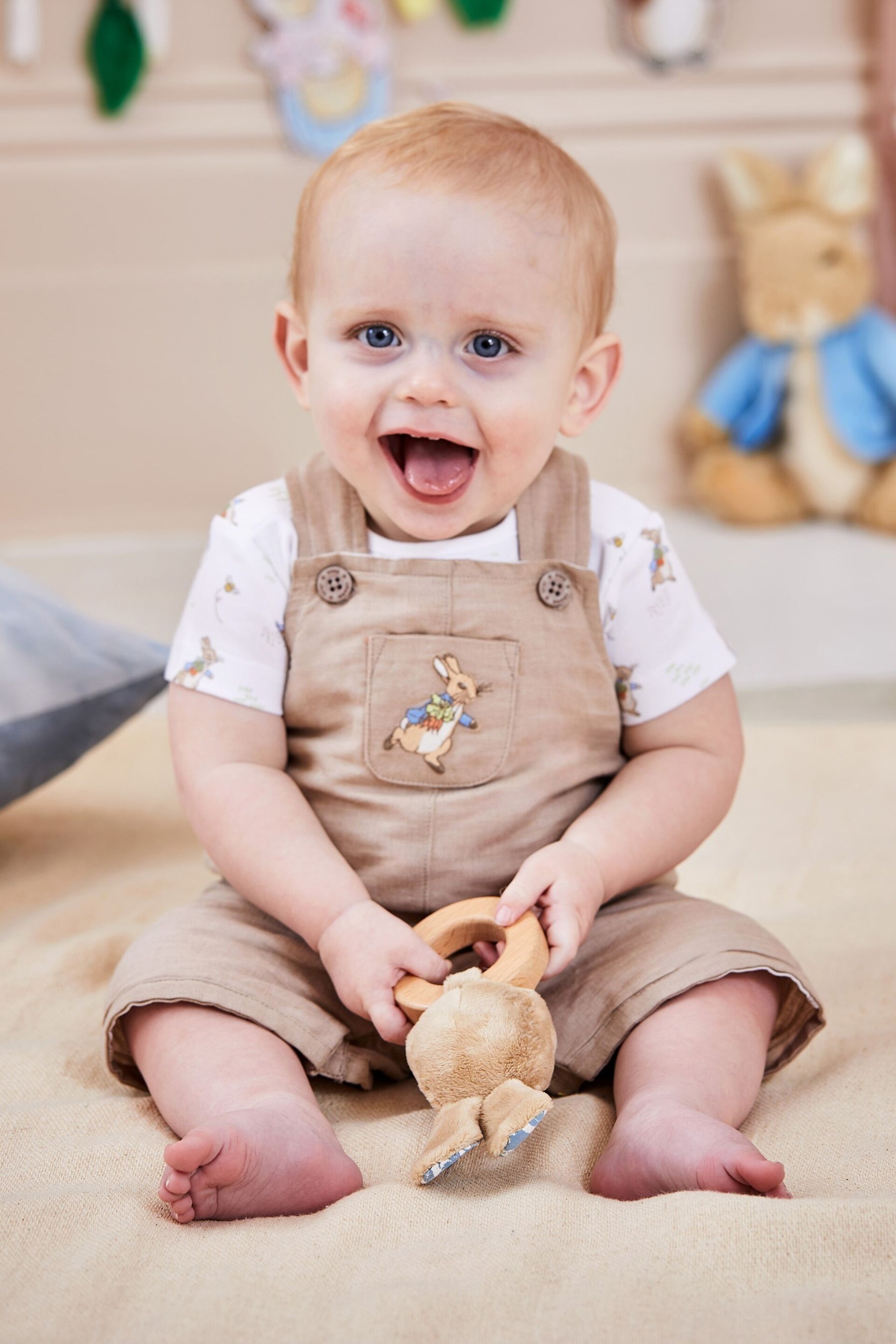 JoJo Maman Bébé Natural 2-Piece Peter Rabbit Dungarees & Body Set - Image 1 of 6