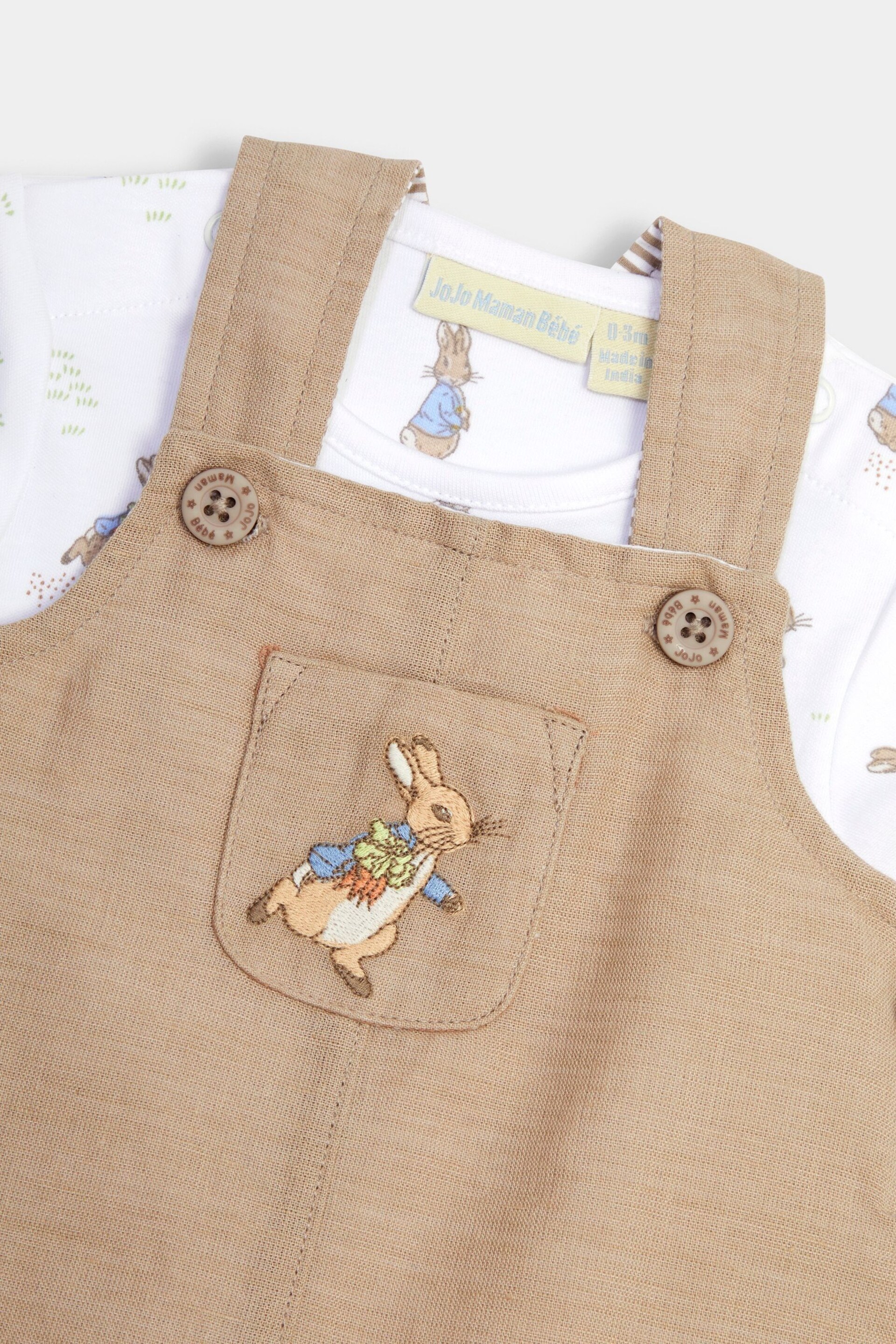 JoJo Maman Bébé Natural 2-Piece Peter Rabbit Dungarees & Body Set - Image 6 of 6