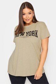 Yours Curve Beige Short Sleeve Placement Print T-Shirt - Image 1 of 4