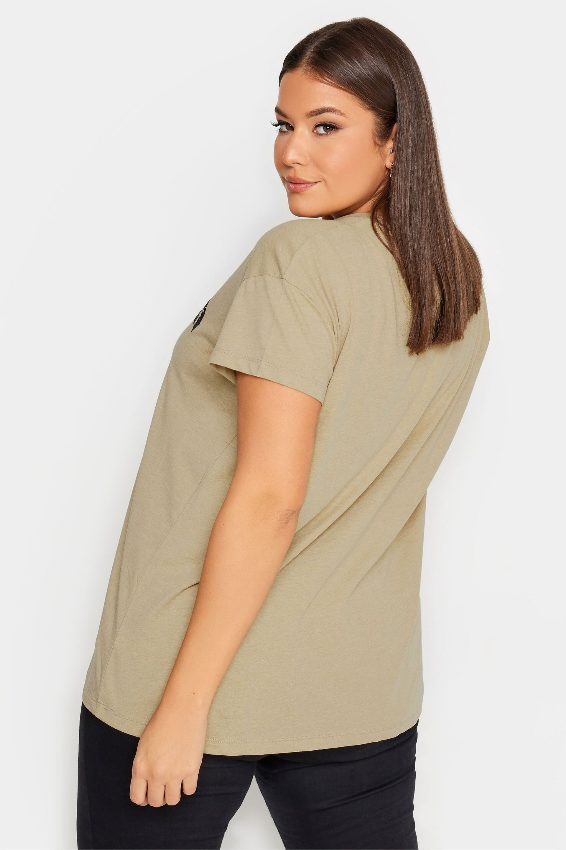 Yours Curve Beige Short Sleeve Placement Print T-Shirt - Image 2 of 4