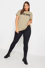 Yours Curve Beige Short Sleeve Placement Print T-Shirt - Image 3 of 4