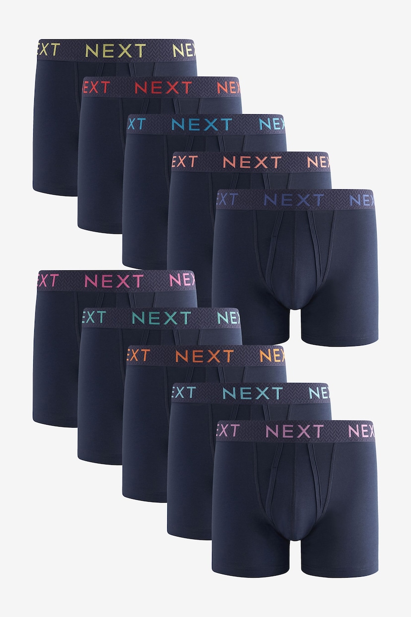 Navy Blue Texture Waistband 10 pack A-Front Boxers - Image 1 of 13