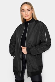 Long Tall Sally Black Tall Padded Longline Bomber Jacket - Image 1 of 4