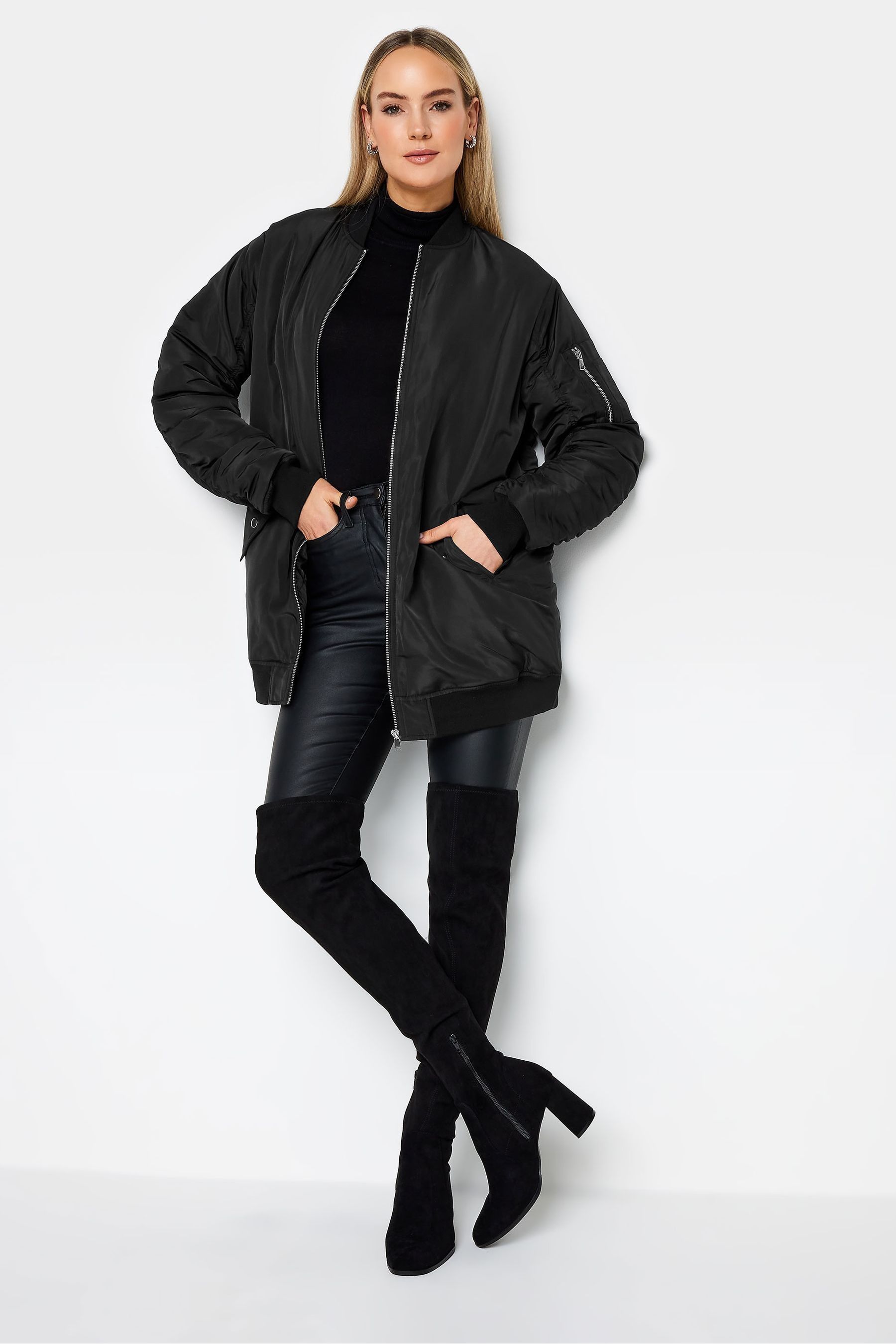 Buy Long Tall Sally Black Tall Padded Longline Bomber Jacket from the Next UK online shop