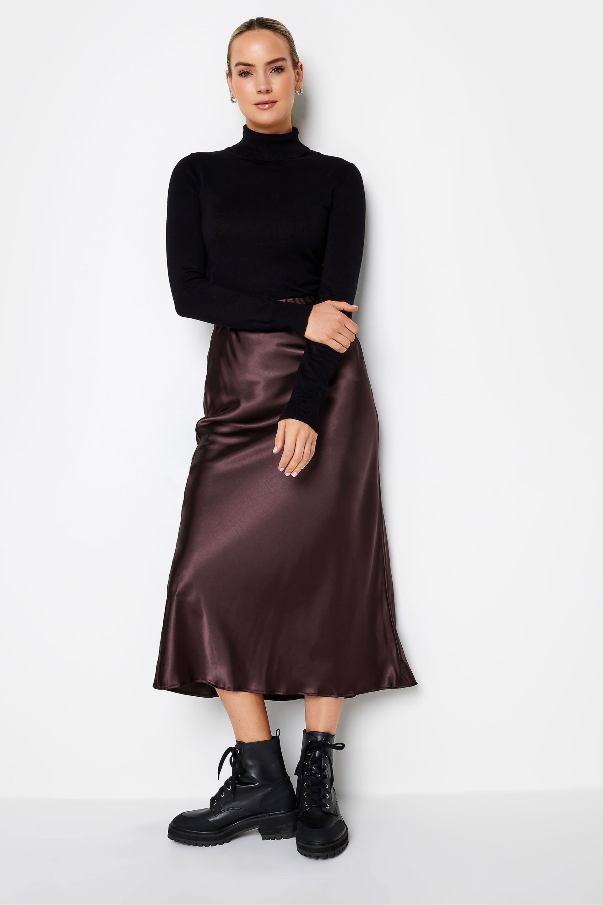 Long Tall Sally Red Bias Cut Satin Midi Skirt - Image 3 of 4