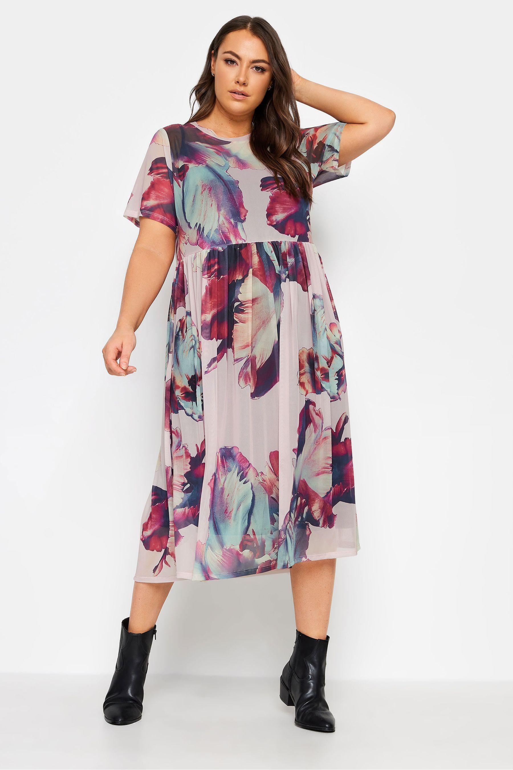 Buy Yours Curve Blue Double Layered Mesh Smock Dress from Next Luxembourg