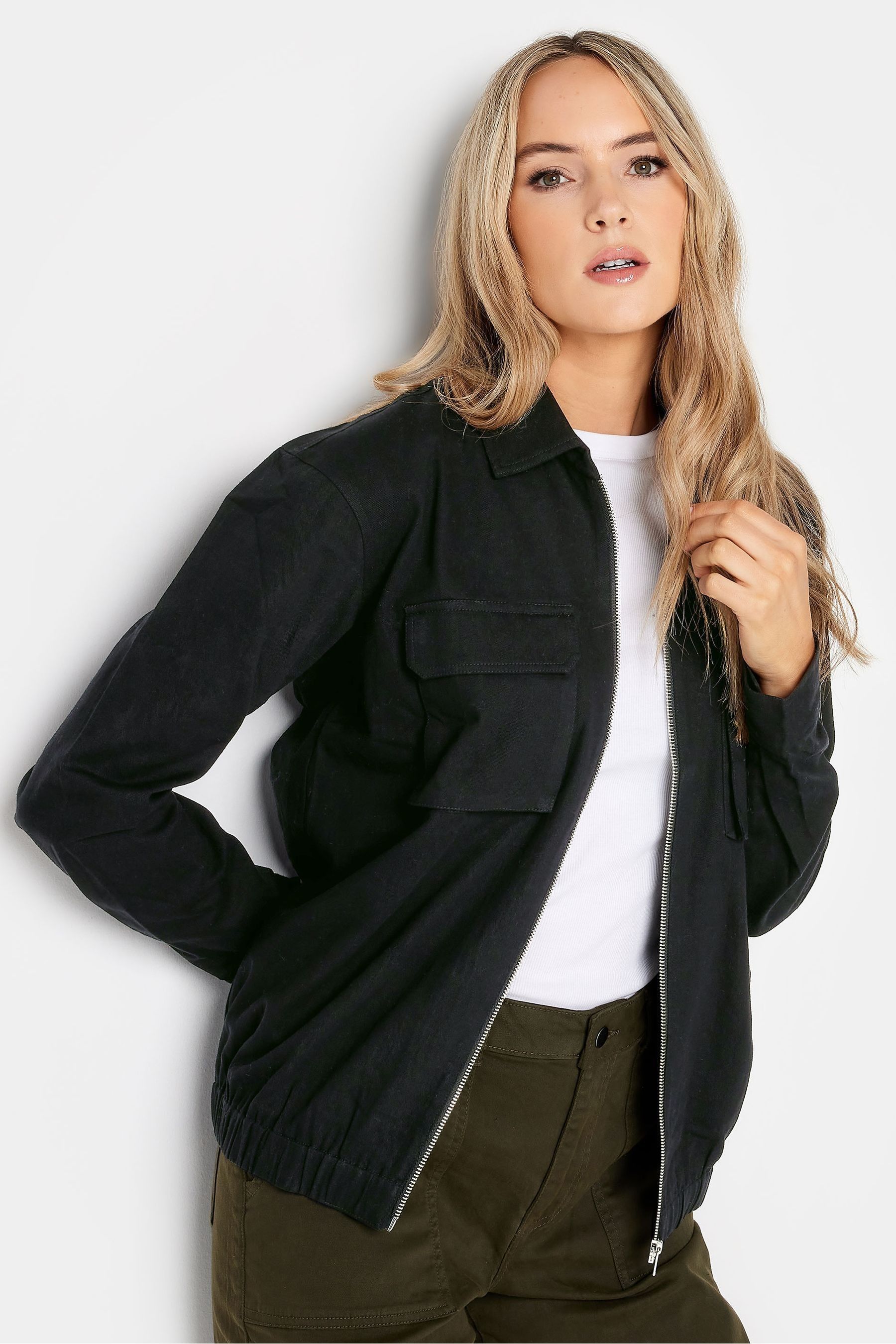 Buy Long Tall Sally Black Collared Bomber 100 Cotton Jacket from the Next UK online shop