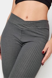 PixieGirl Petite Grey V-Front Ribbed Flare Trousers - Image 4 of 5