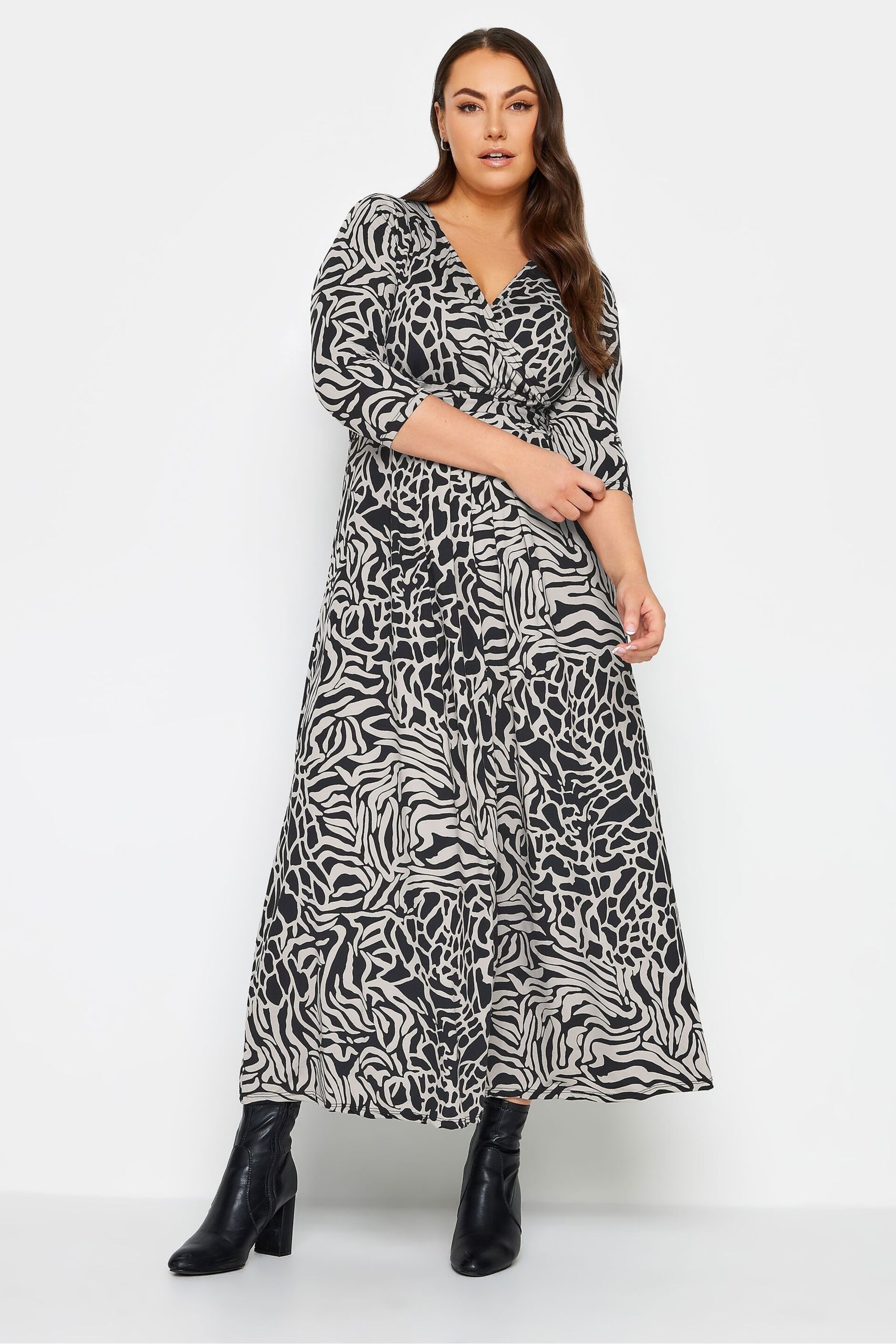 Yours Curve Black/White Maxi Wrap Dress - Image 1 of 4