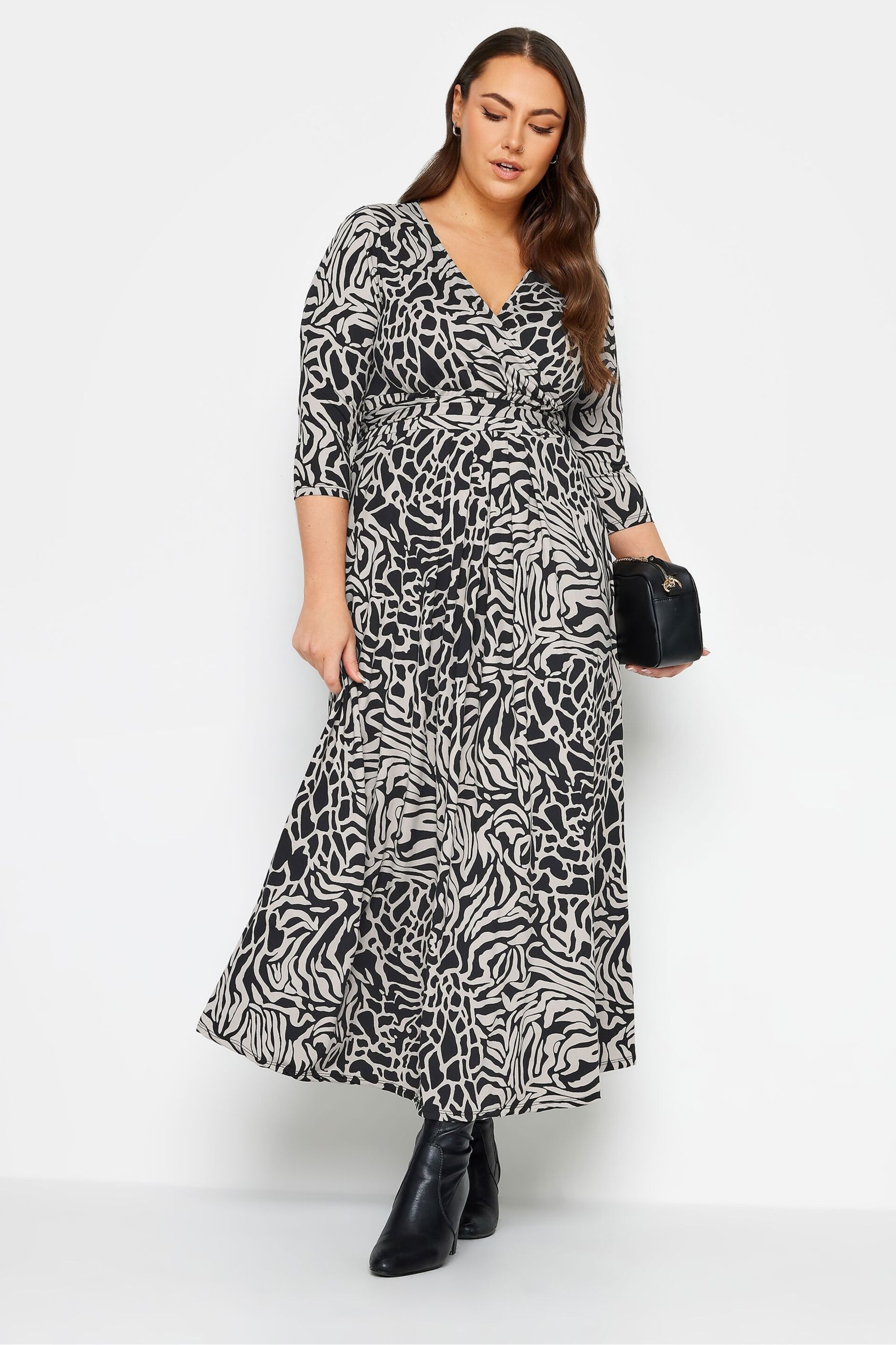 Yours Curve Black/White Maxi Wrap Dress - Image 2 of 4