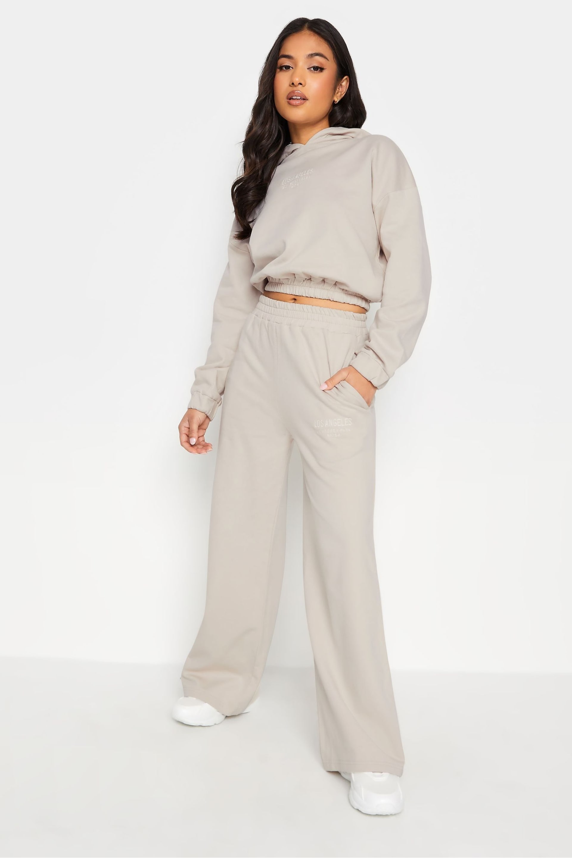 PixieGirl Petite Natural Los Angeles Embroidered Wide Leg Joggers - Image 2 of 5