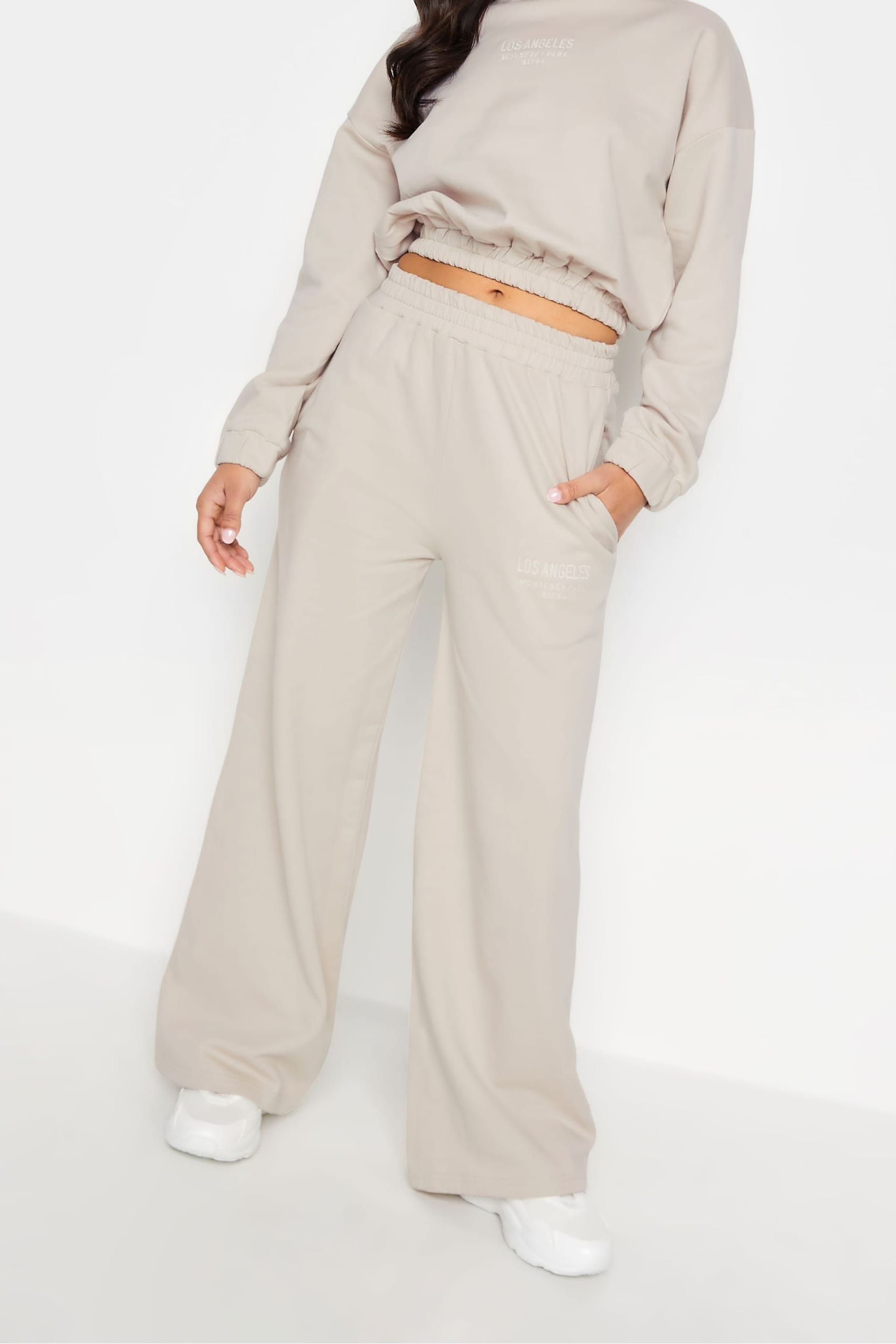 PixieGirl Petite Natural Los Angeles Embroidered Wide Leg Joggers - Image 3 of 5