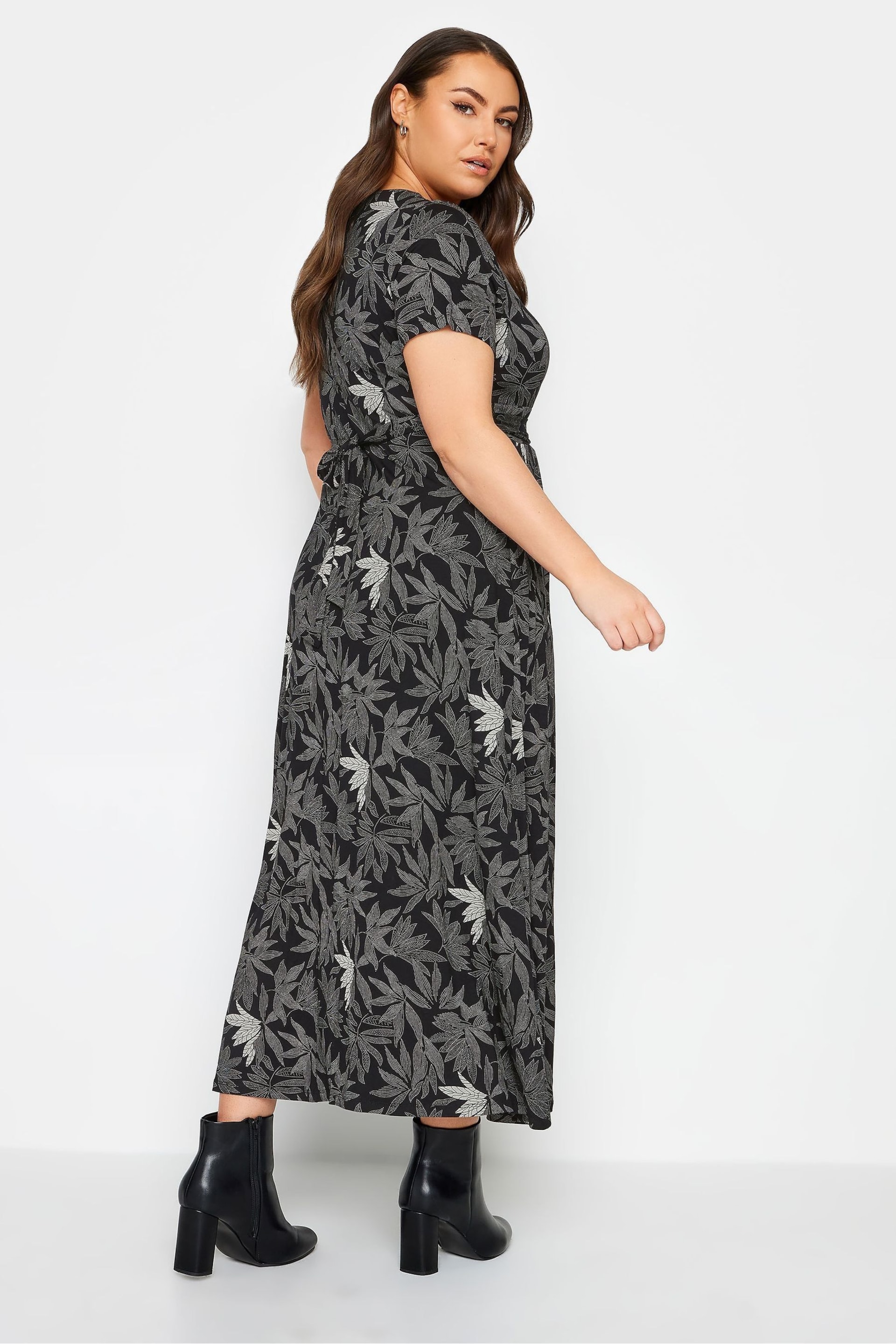 Yours Curve Black Grey Maxi Wrap Dress - Image 3 of 4