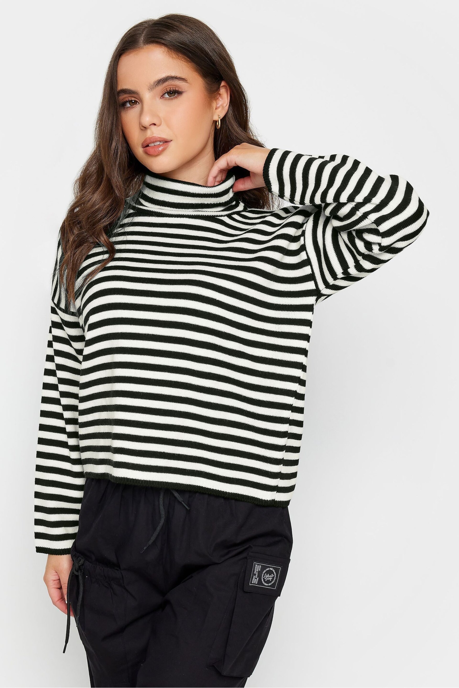 PixieGirl Petite Black Stripe Roll Neck Jumper - Image 1 of 4