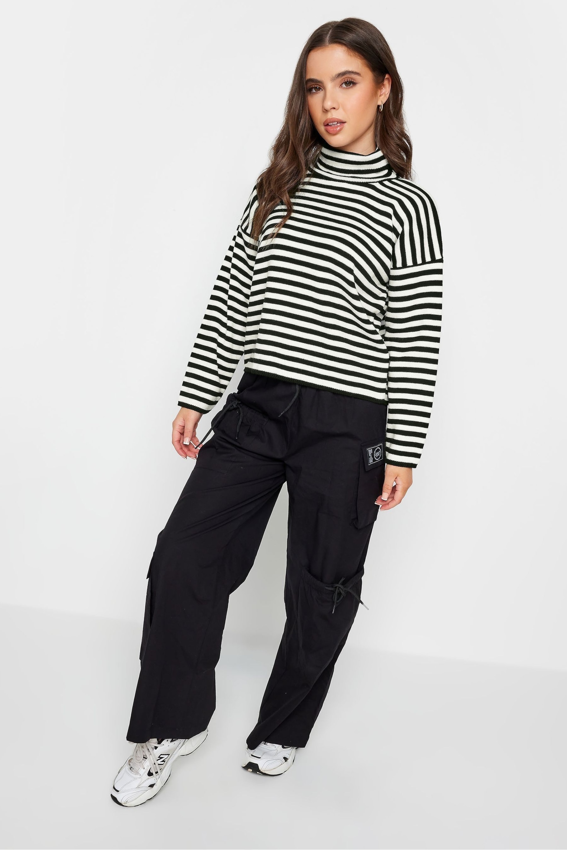 PixieGirl Petite Black Stripe Roll Neck Jumper - Image 3 of 4