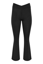 PixieGirl Petite Black V-Front Ribbed Flare Trousers - Image 6 of 6