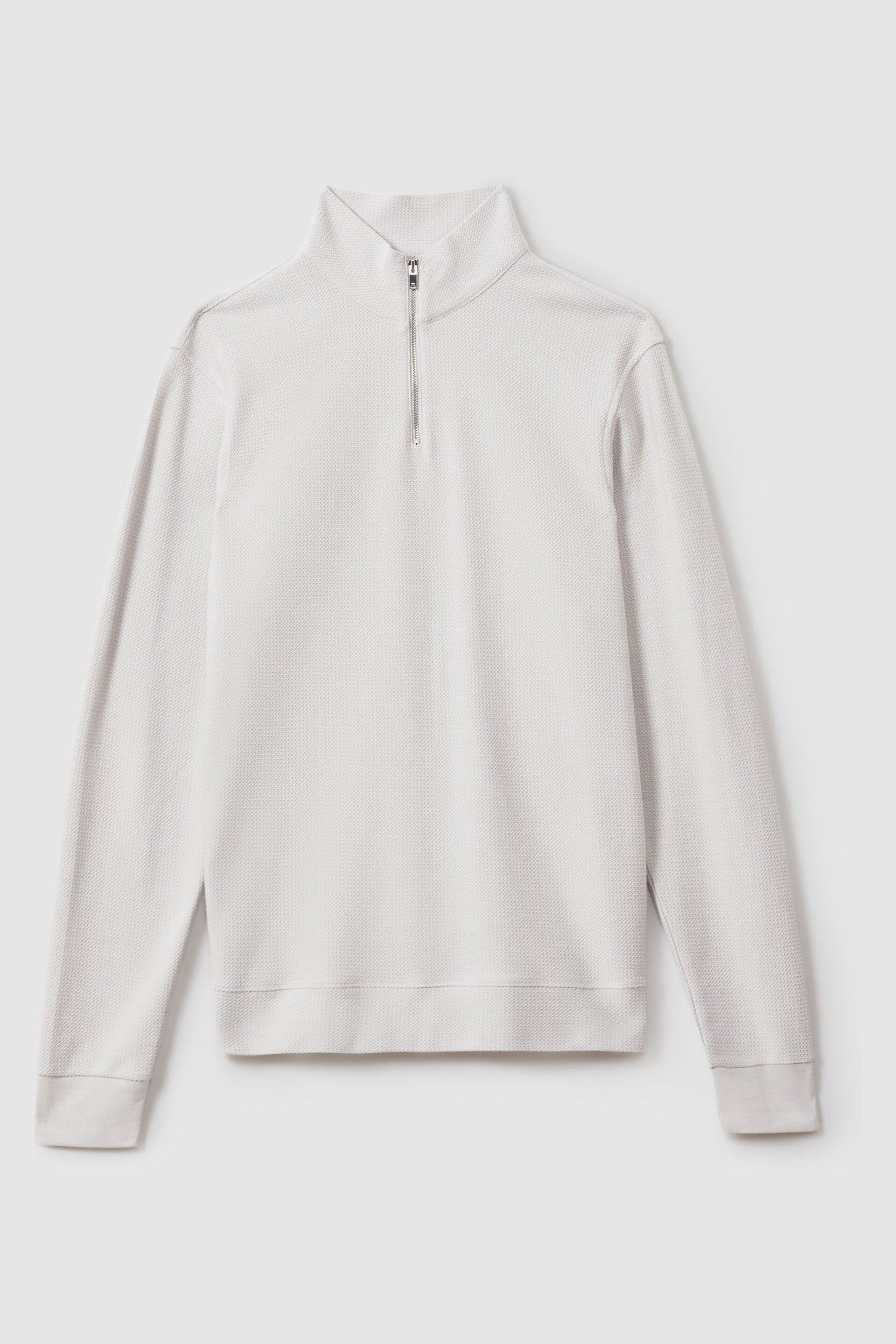 Reiss Silver Callum Textured Cotton Half-Zip Funnel Neck Top - Image 2 of 6