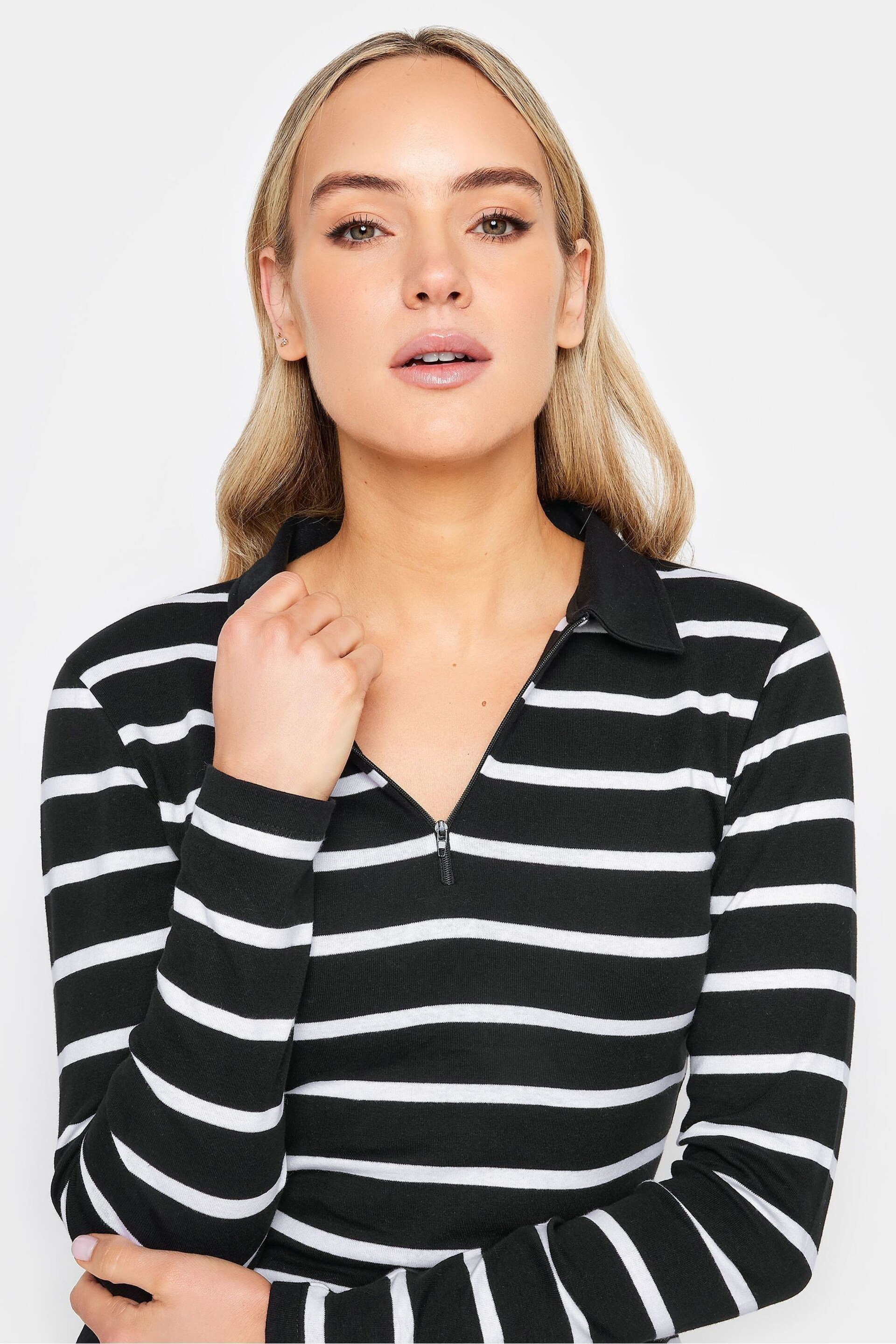 Long Tall Sally Black Polo Zip Up Long Sleeve Top - Image 4 of 4