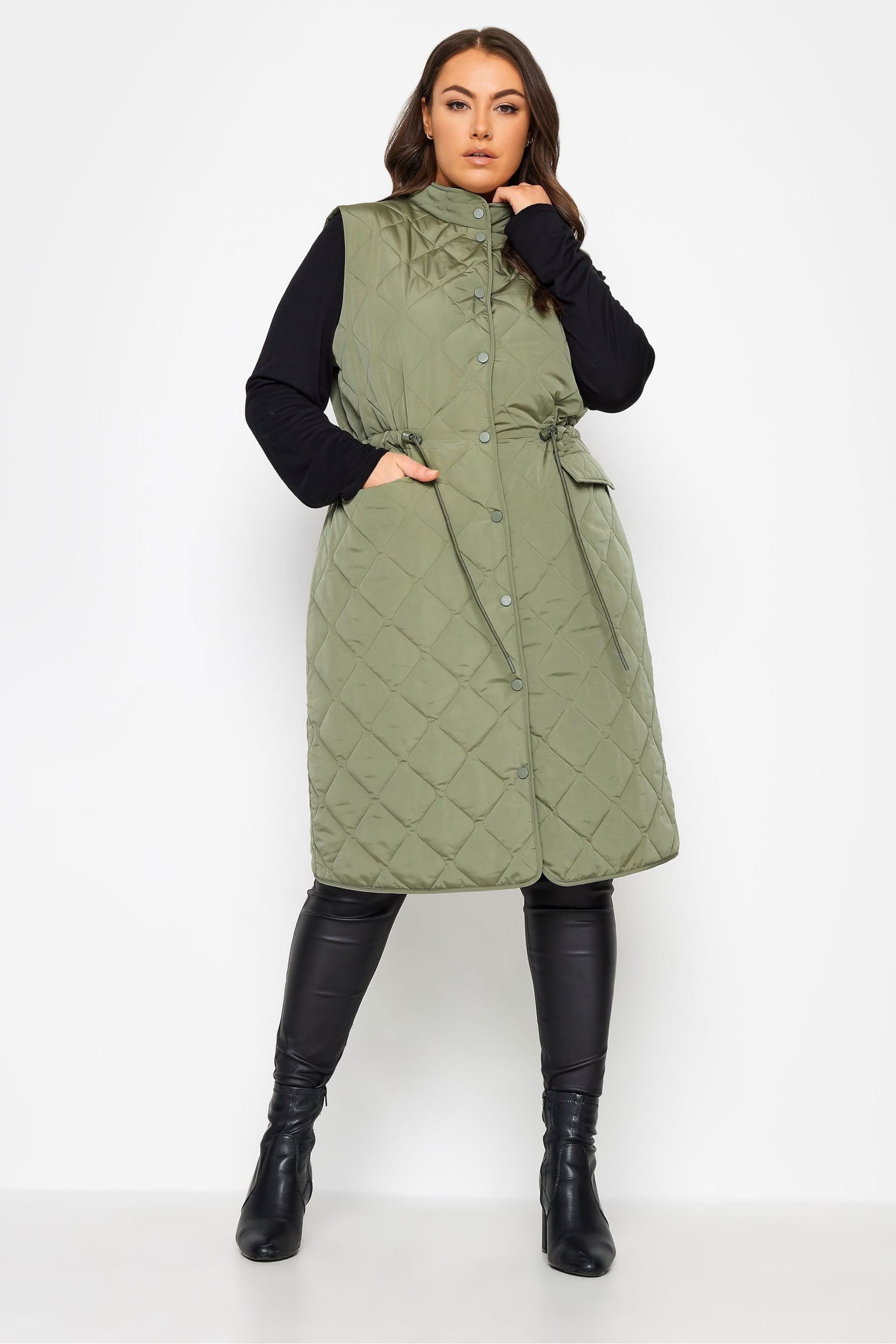 Yours Curve Green Midi Lightweight Gilet - Image 2 of 4