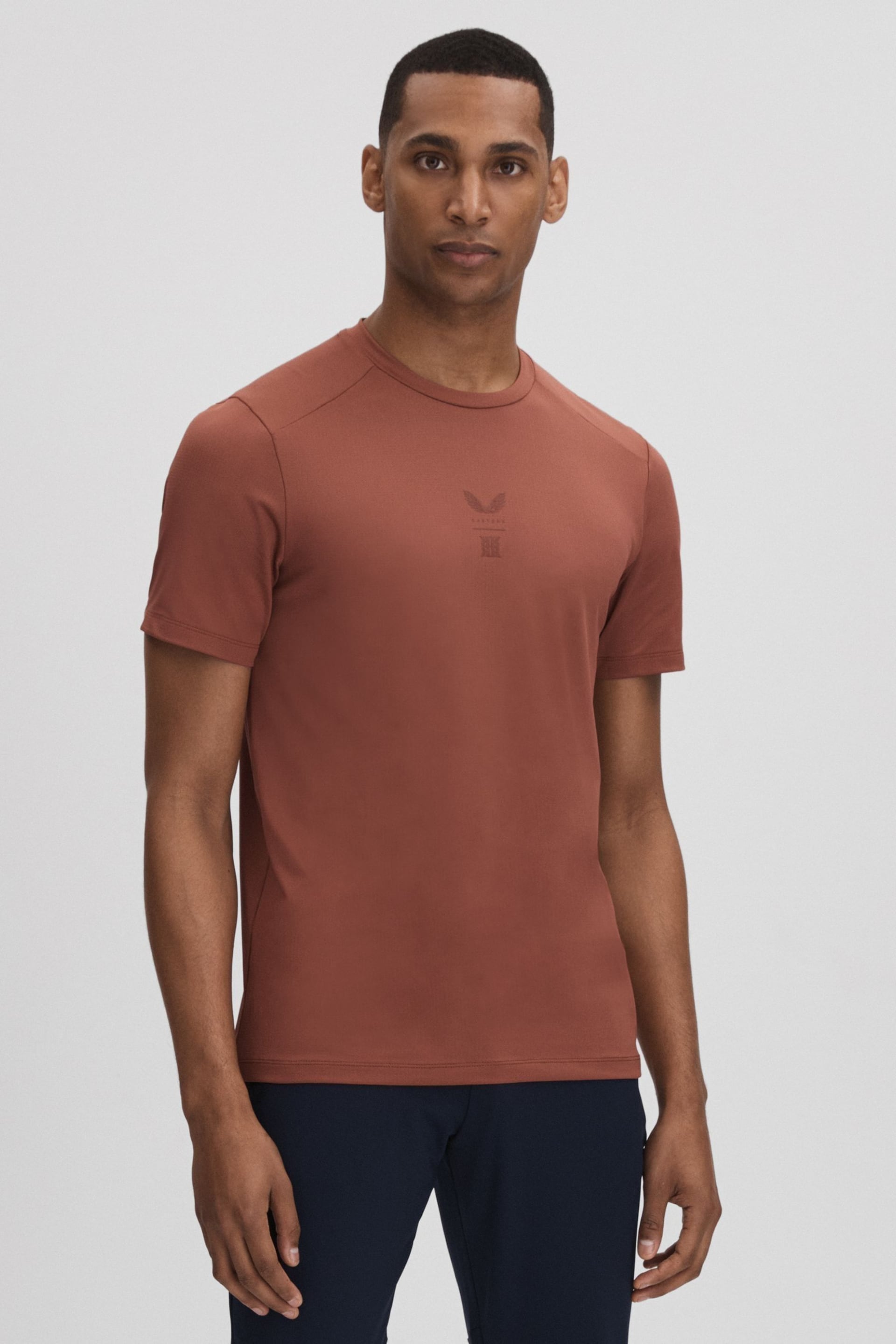 Reiss Rust Jax Castore Performance Crew Neck T-Shirt - Image 1 of 6