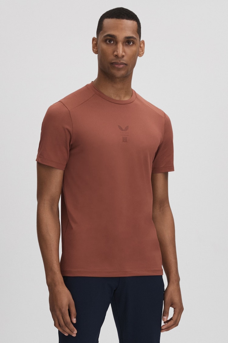 Reiss Rust Jax Castore Performance Crew Neck T-Shirt - Image 1 of 6