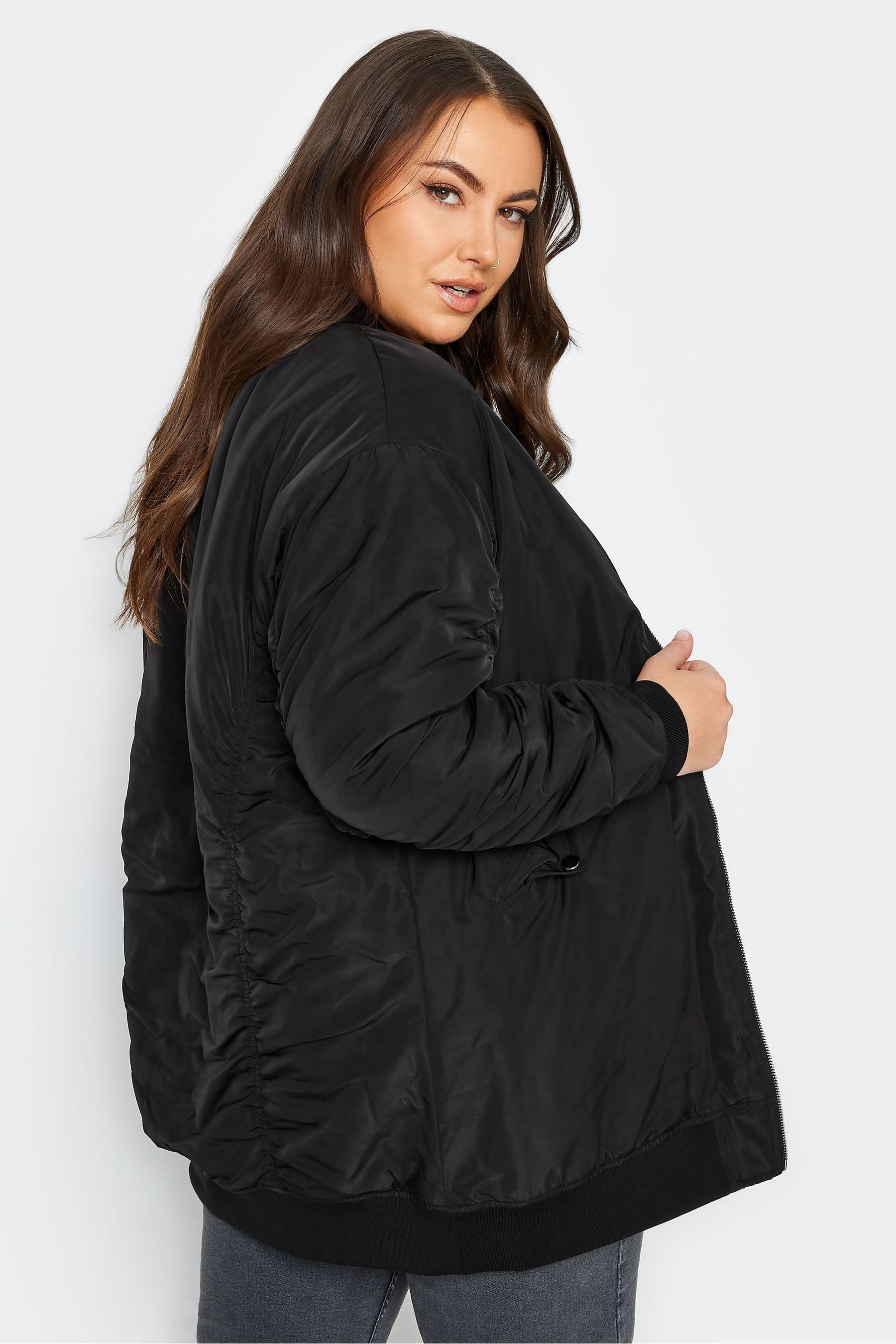 Buy Yours Curve Black Longline Padded Bomber Jacket from Next United Arab Emirates