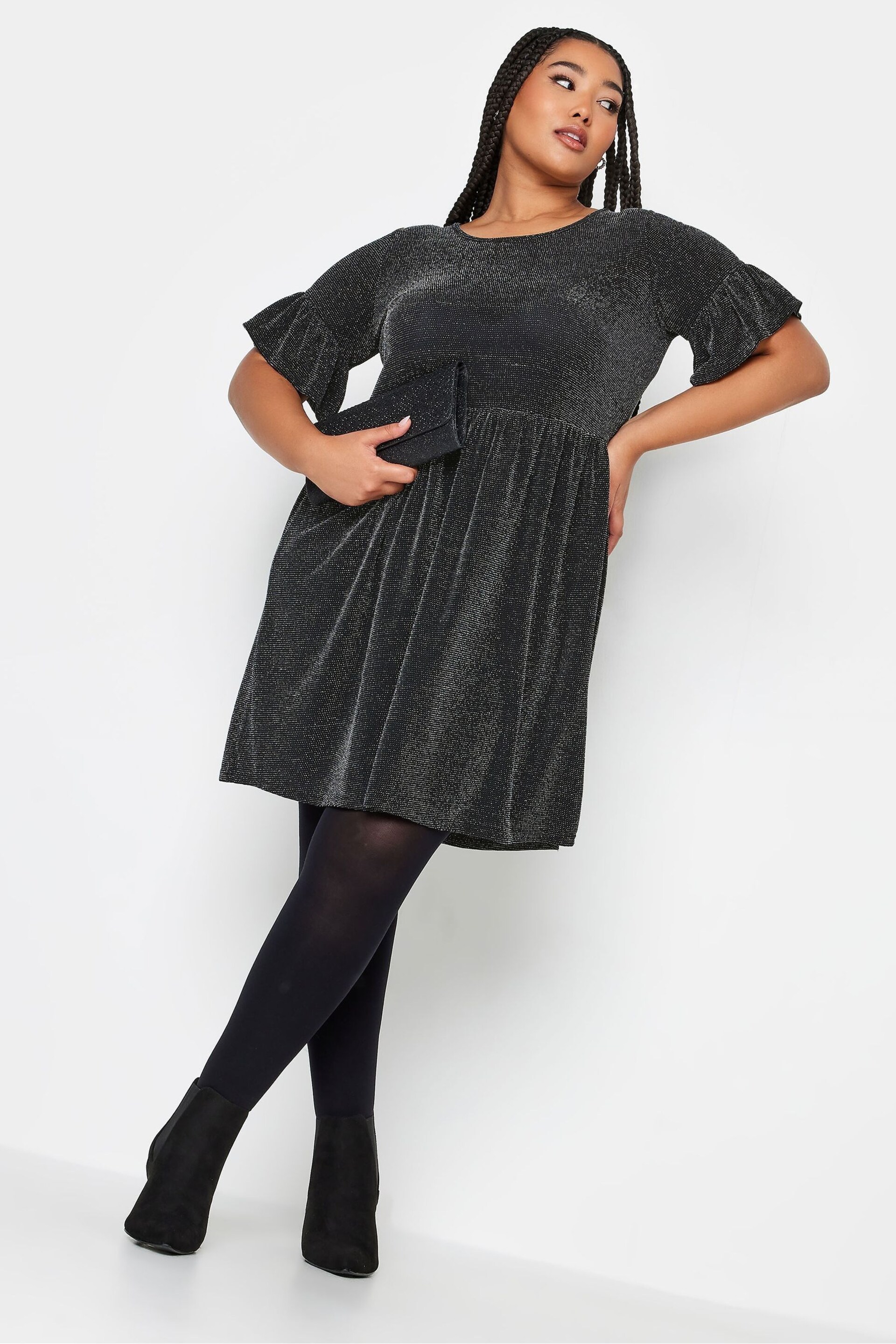 Yours Curve Black Peplum Frill Tunic - Image 3 of 4