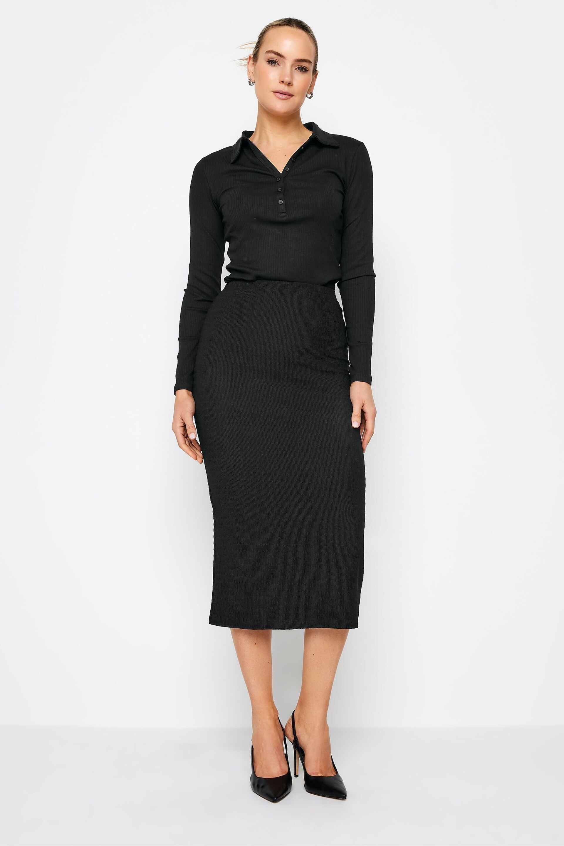 Long Tall Sally Black Textured Midi Skirt - Image 3 of 4