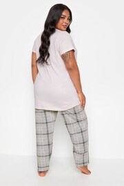 Yours Curve Cream/Grey Short Sleeve Wide Leg Pyjamas Set - Image 2 of 4