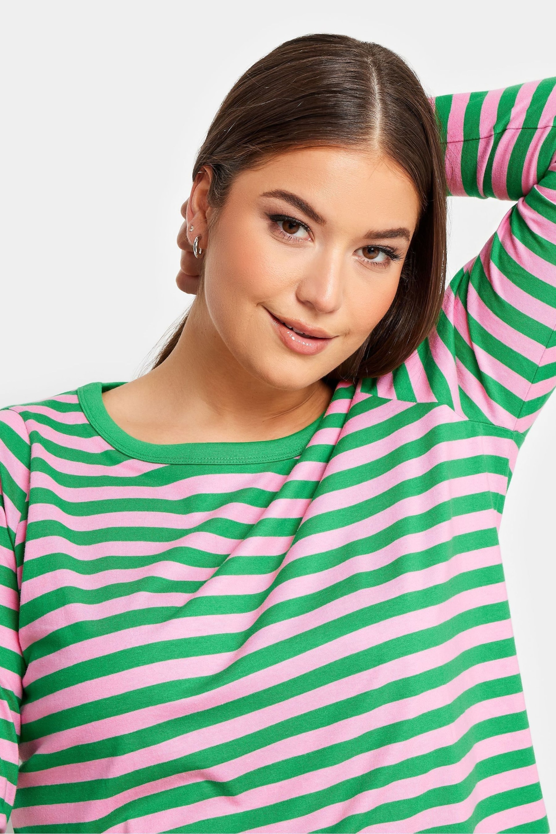 Yours Curve Green Limited Long Sleeve Stripe T-Shirt - Image 4 of 4