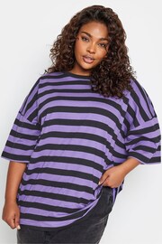 Yours Curve Purple Limited Boxy Stripe T-Shirt - Image 1 of 4