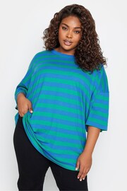 Yours Curve Green Limited Boxy Stripe T-Shirt - Image 1 of 4