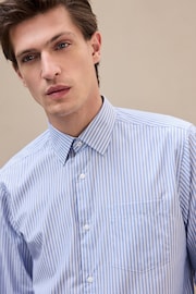 Blue/White 100% Cotton Long Sleeve Single Cuff Striped Shirt - Image 4 of 7