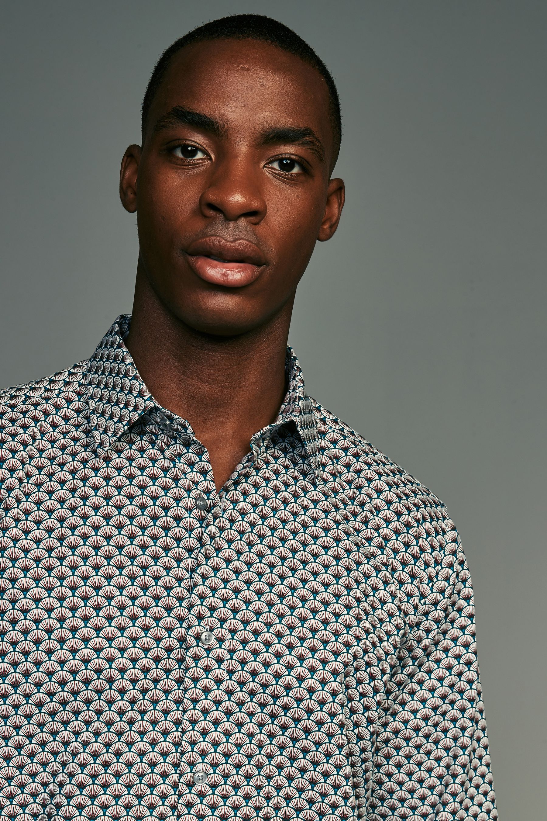 Buy White Teal Blue Geometric Regular Fit Long Sleeve Single Cuff Printed Easy Care Formal Shirt from the Next UK online shop