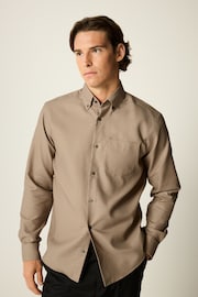 Neutral Brown Waffle Texture Single Cuff Shirt - Image 1 of 8