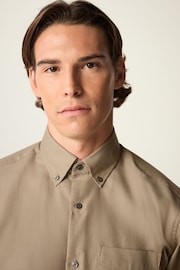 Neutral Brown Waffle Texture Single Cuff Shirt - Image 5 of 8