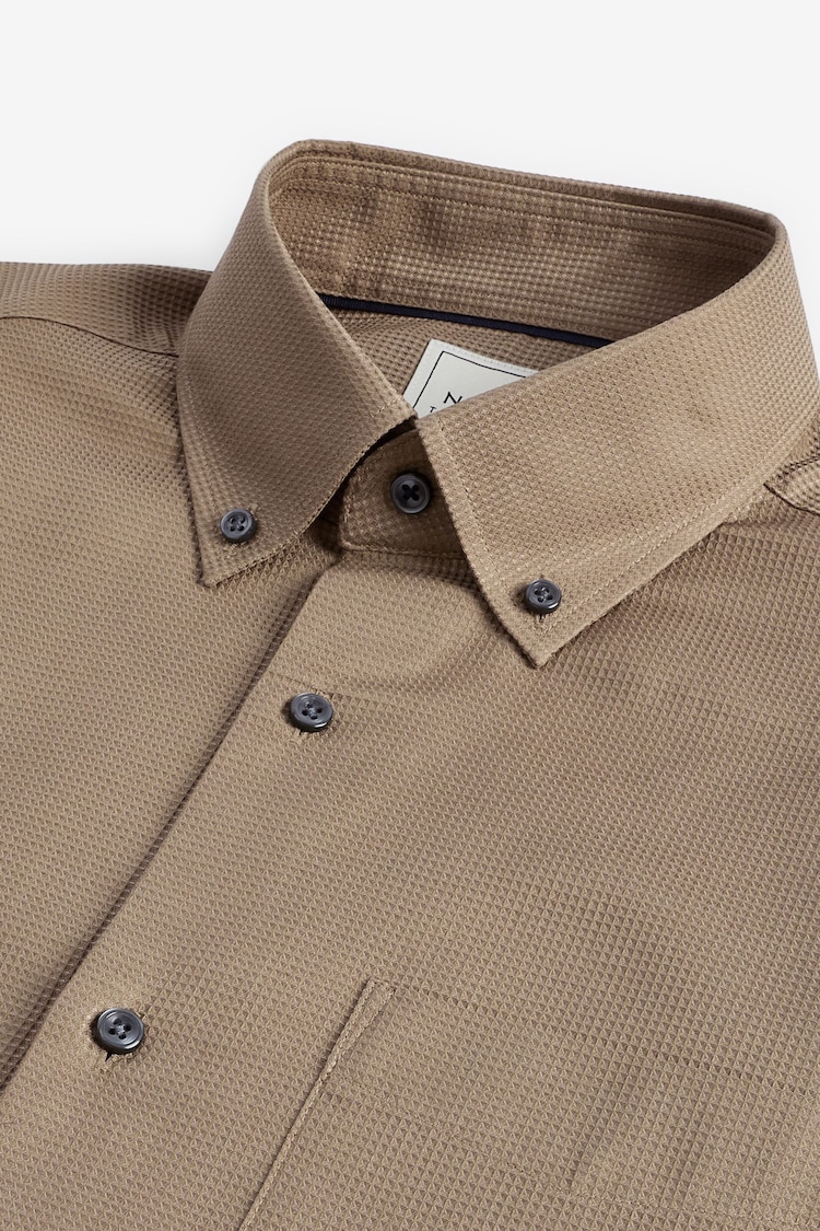 Neutral Brown Waffle Texture Single Cuff Shirt - Image 8 of 8