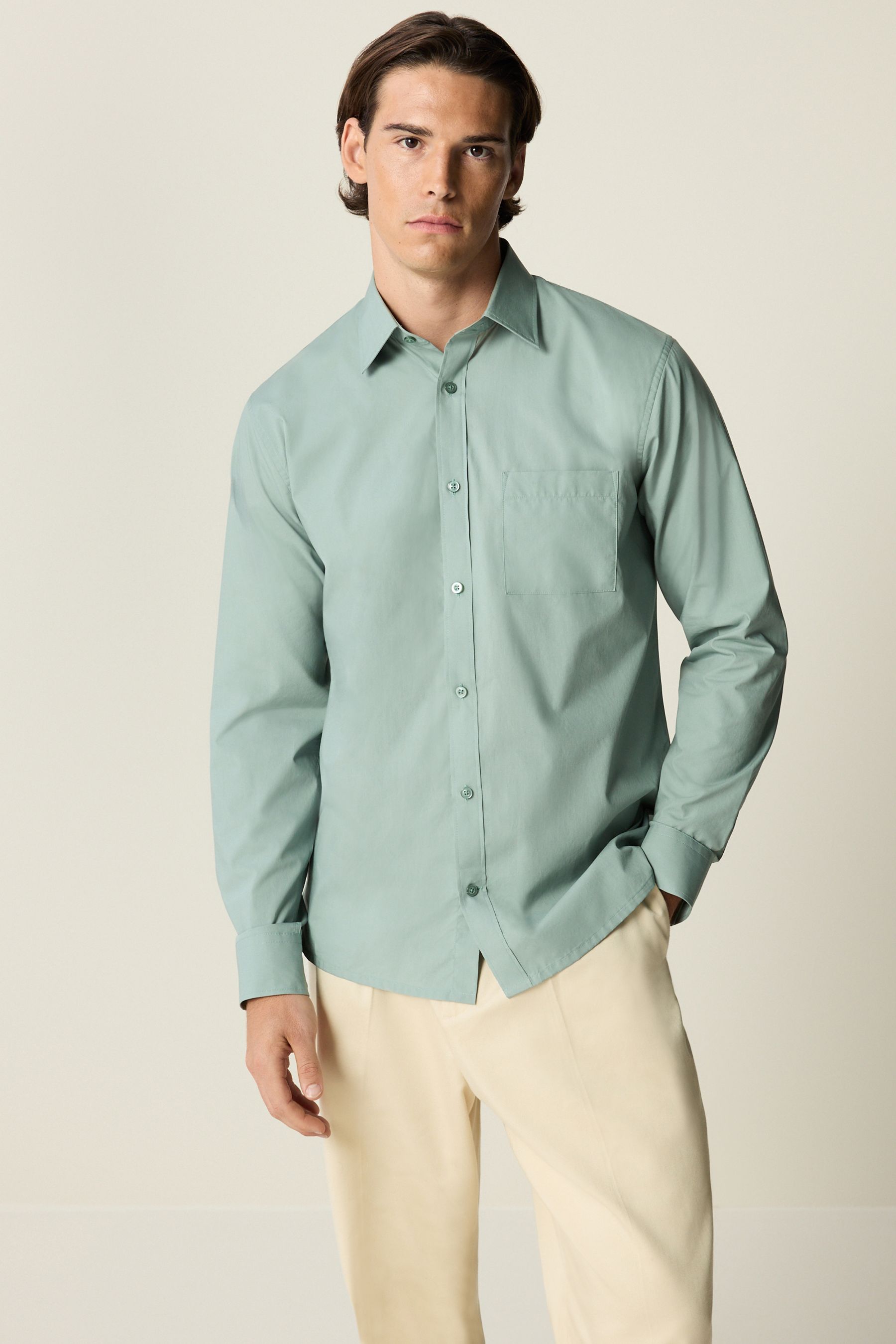 Buy Seafoam Green Long Sleeve Single Cuff Paper Touch 100 Cotton Poplin Fabric Formal Shirt from the Next UK online shop