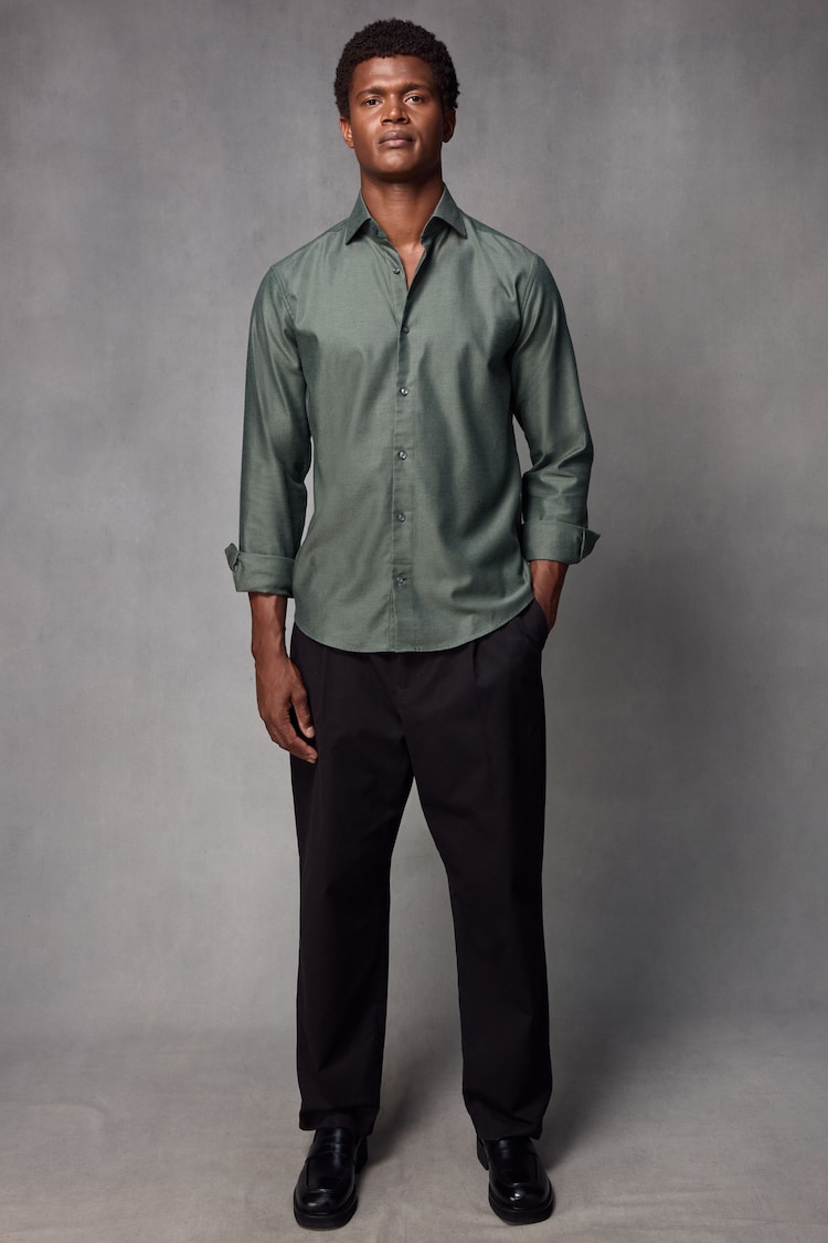 Green Regular Fit Brushed Flannel 100% Cotton Shirt - Image 2 of 5