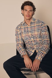 Neutral Brown Brushed Checked Flannel 100% Cotton Shirt - Image 1 of 7