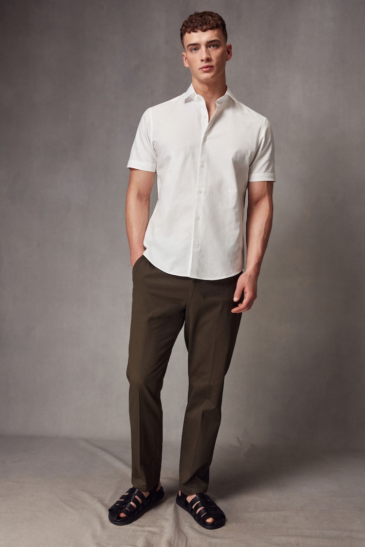 White Short Sleeve Linen Blend Shirt - Image 2 of 8