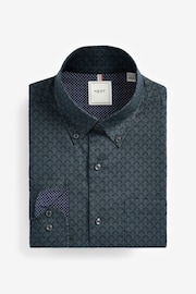 Navy Blue Block Print Regular Fit Easy Iron Button Down Oxford Shirt - Image 7 of 8