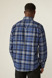 Navy Blue/Grey Tartan Regular Fit 100% Cotton Brushed Flannel Shirt With Cutaway Collar - Image 3 of 7